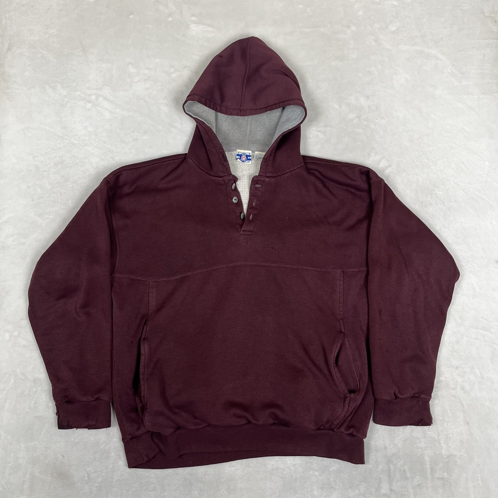 VTG Pro Spirit Hoodie Mens Large Red Thermal Lined Henley Pullover Sweatshirt
